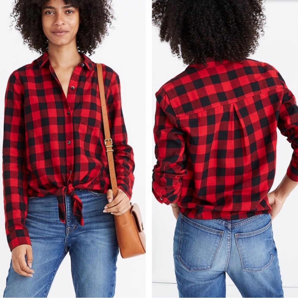 MADEWELL Buffalo Check Tie Front Shirt NWT XS
